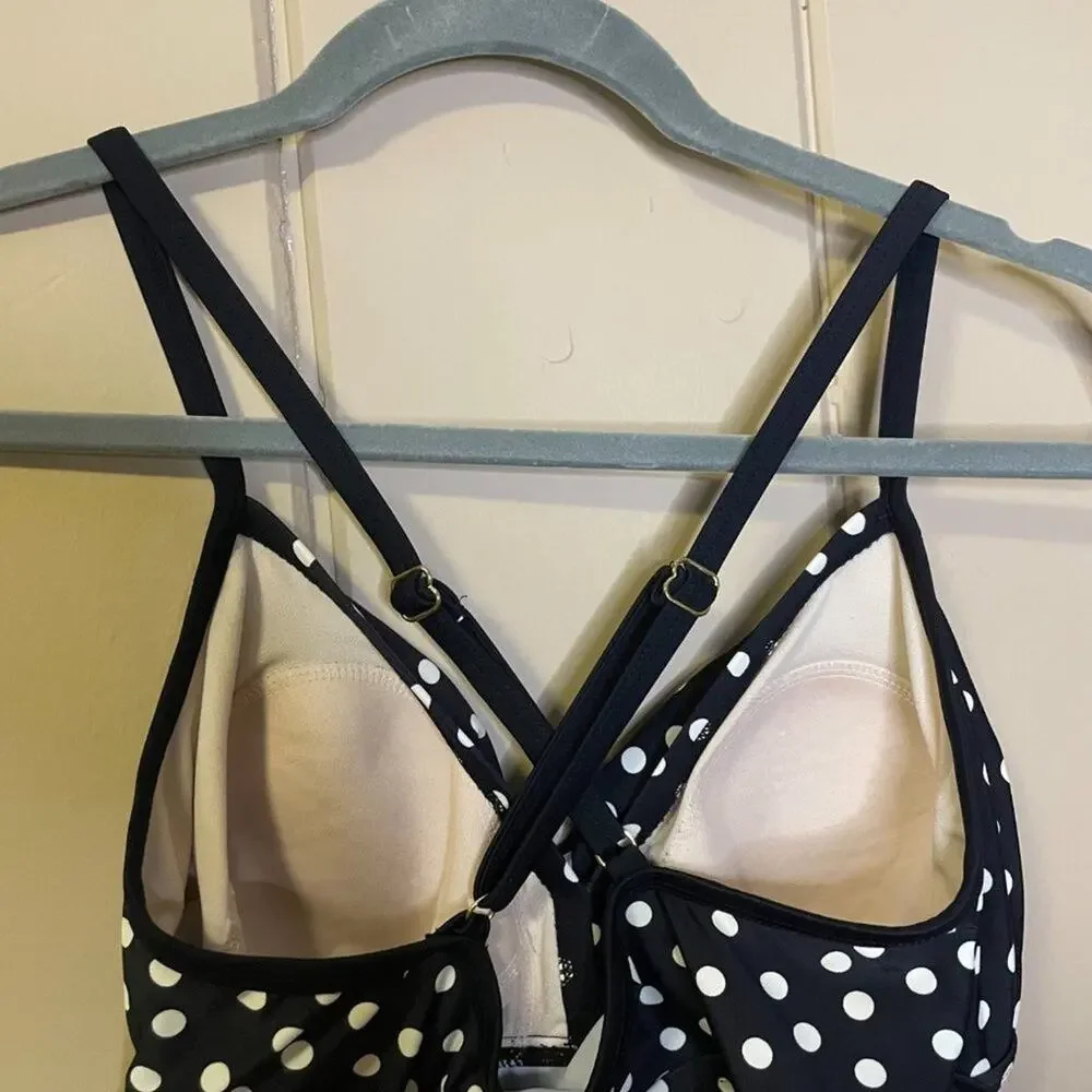 Liz Lange Maternity Swim Tank Black and White Polka Dot Medium - Picture 2 of 5